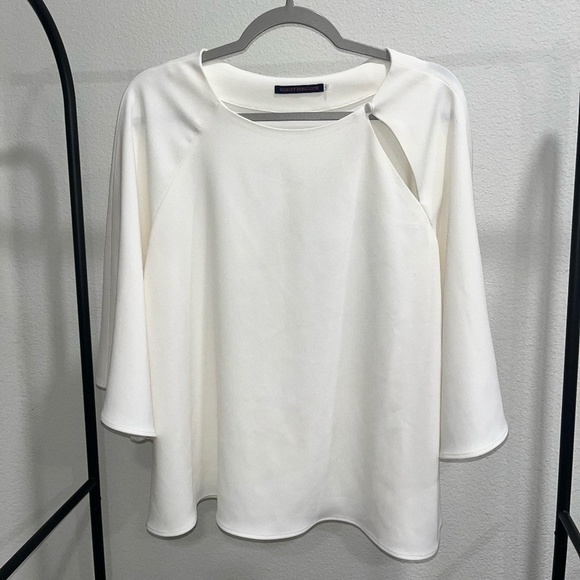 Harvey Faircloth Tops - HARVEY FAIRCLOTH | Minimalist Asymmetric Cut-Out Blouse in White/Cream | Size L